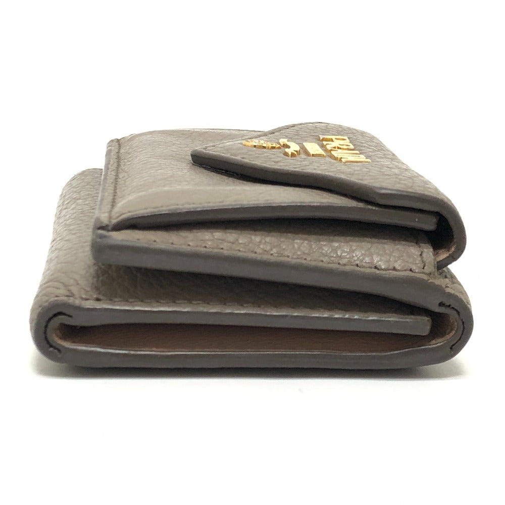 PRADA 1MH021 Logo Wallet Compact Wallet Mini Wallet Mini Wallet Trifold Wallet Leather Ladies Beige