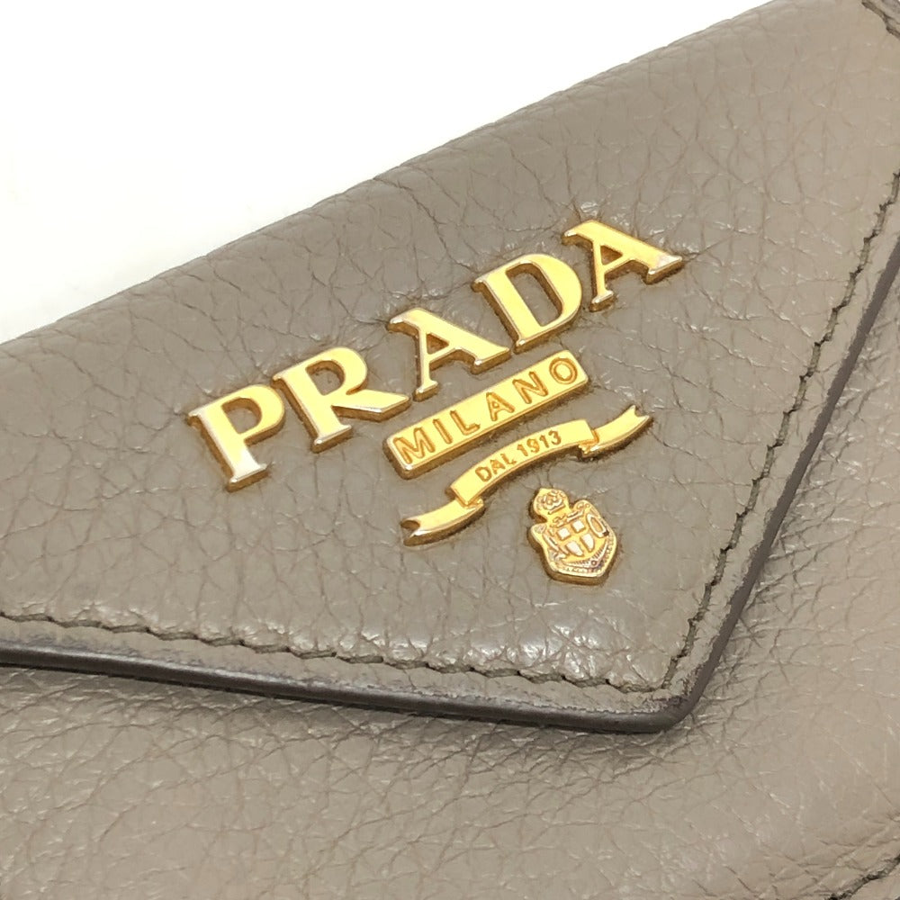 PRADA 1MH021 Logo Wallet Compact Wallet Mini Wallet Mini Wallet Trifold Wallet Leather Ladies Beige