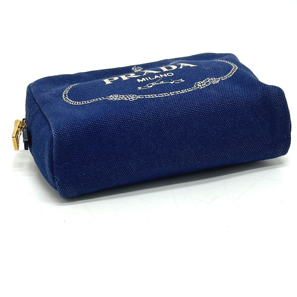 PRADA 1NA021 Logo Print Canapa Cosmetic Pouch/Accessory Case, Canvas, Women's, Blue