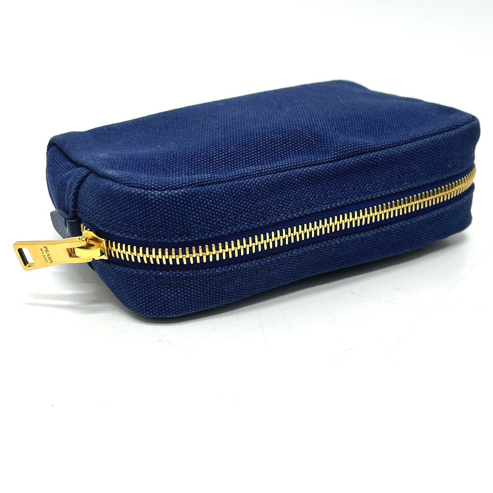 PRADA 1NA021 Logo Print Canapa Cosmetic Pouch/Accessory Case, Canvas, Women's, Blue