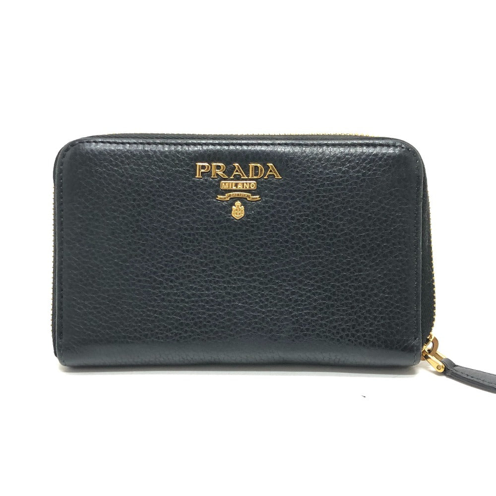 PRADA 1ML157 ロゴ ラウンド財布 長財布 ウォレット 財布 長財布 レザー レディース ブラック - brandshop-reference