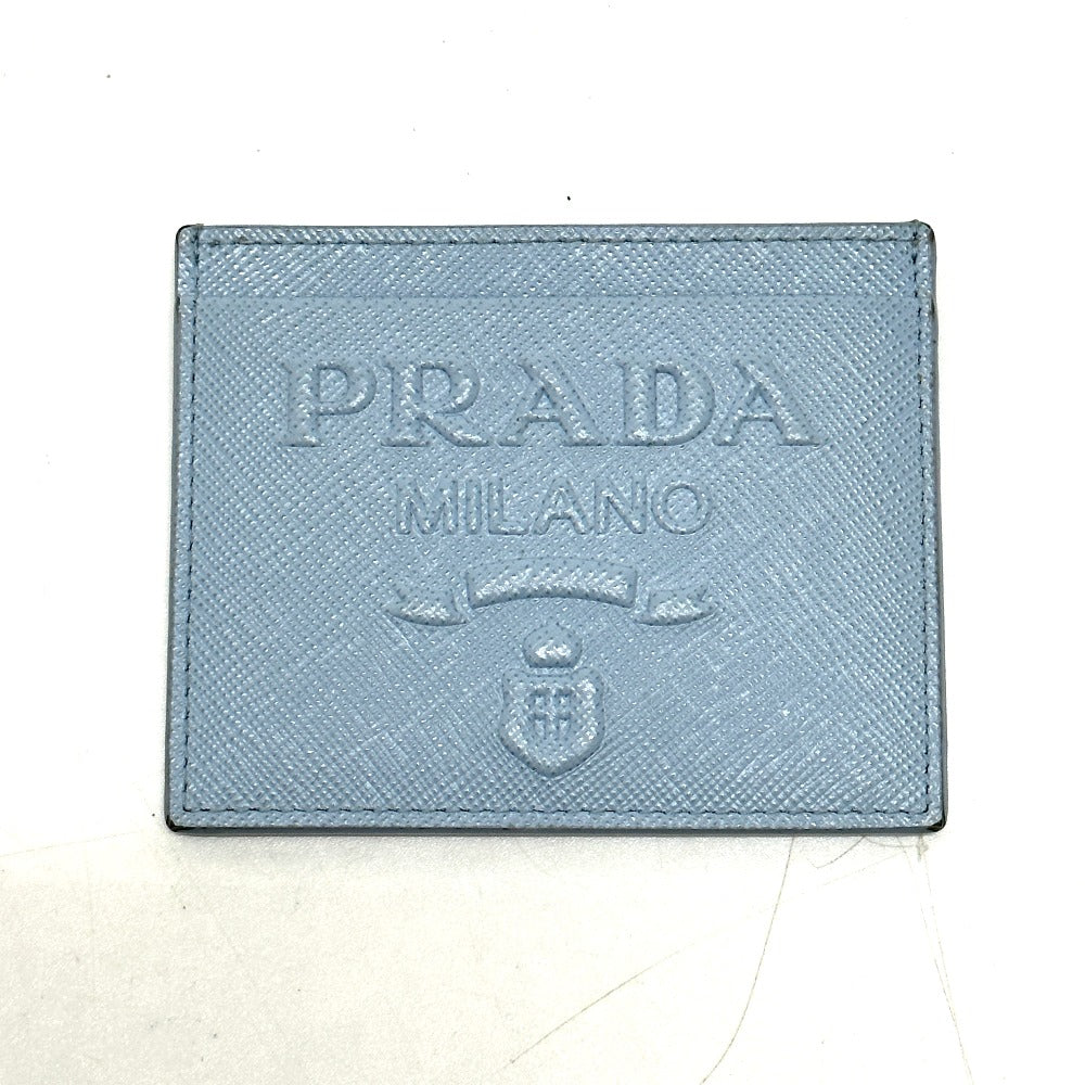 PRADA 1MC025 エンボスロゴ パスケース 名刺入れ カードケース サフィアーノレザー レディース ライトブルー