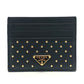 PRADA 1MC025 トライアングルロゴ スタッズドレザー 小物 ゴールドスタッズ カードケース レザー レディース ブラック
