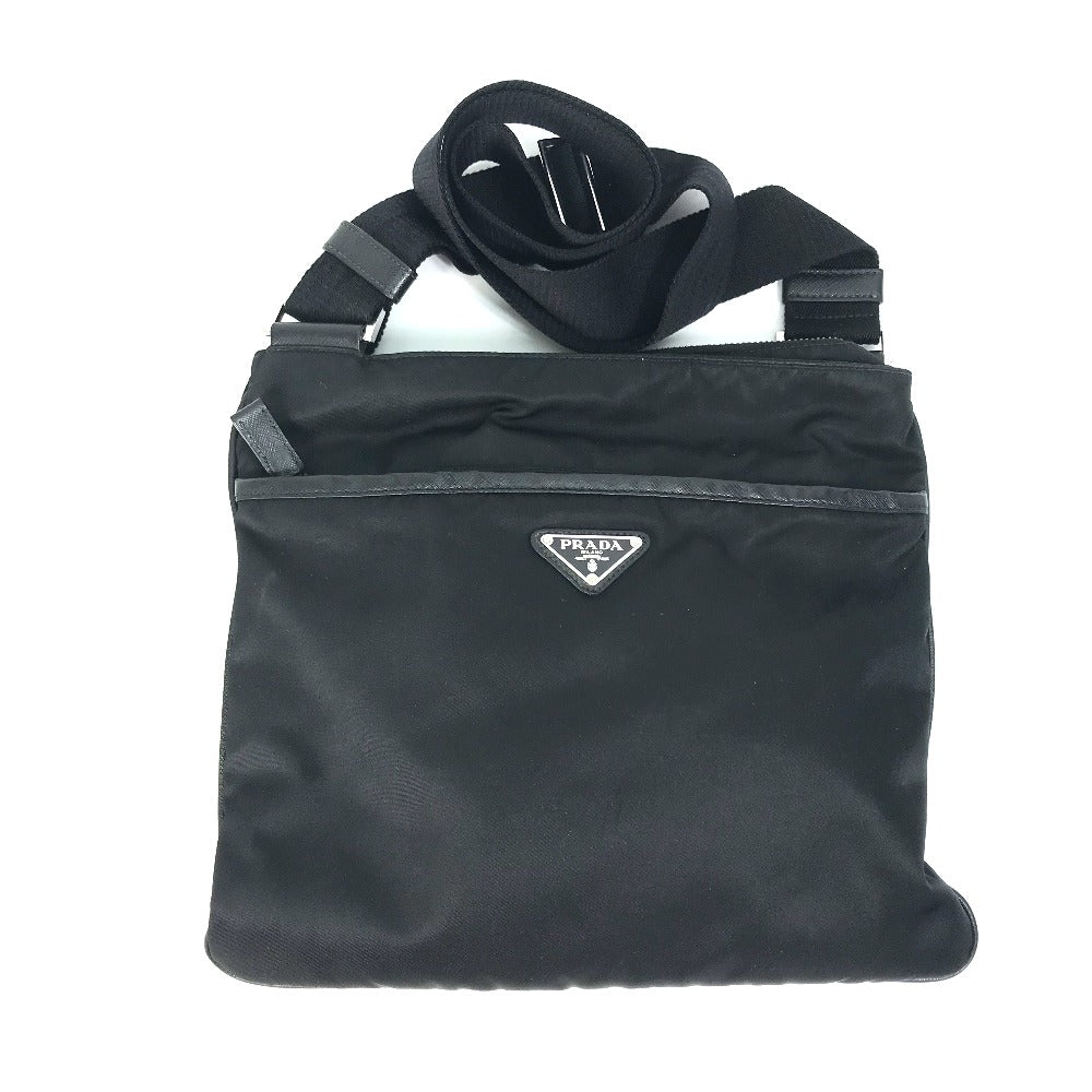 PRADA 2VH053 Triangle Logo Shoulder Bag in Nylon/Leather, Black