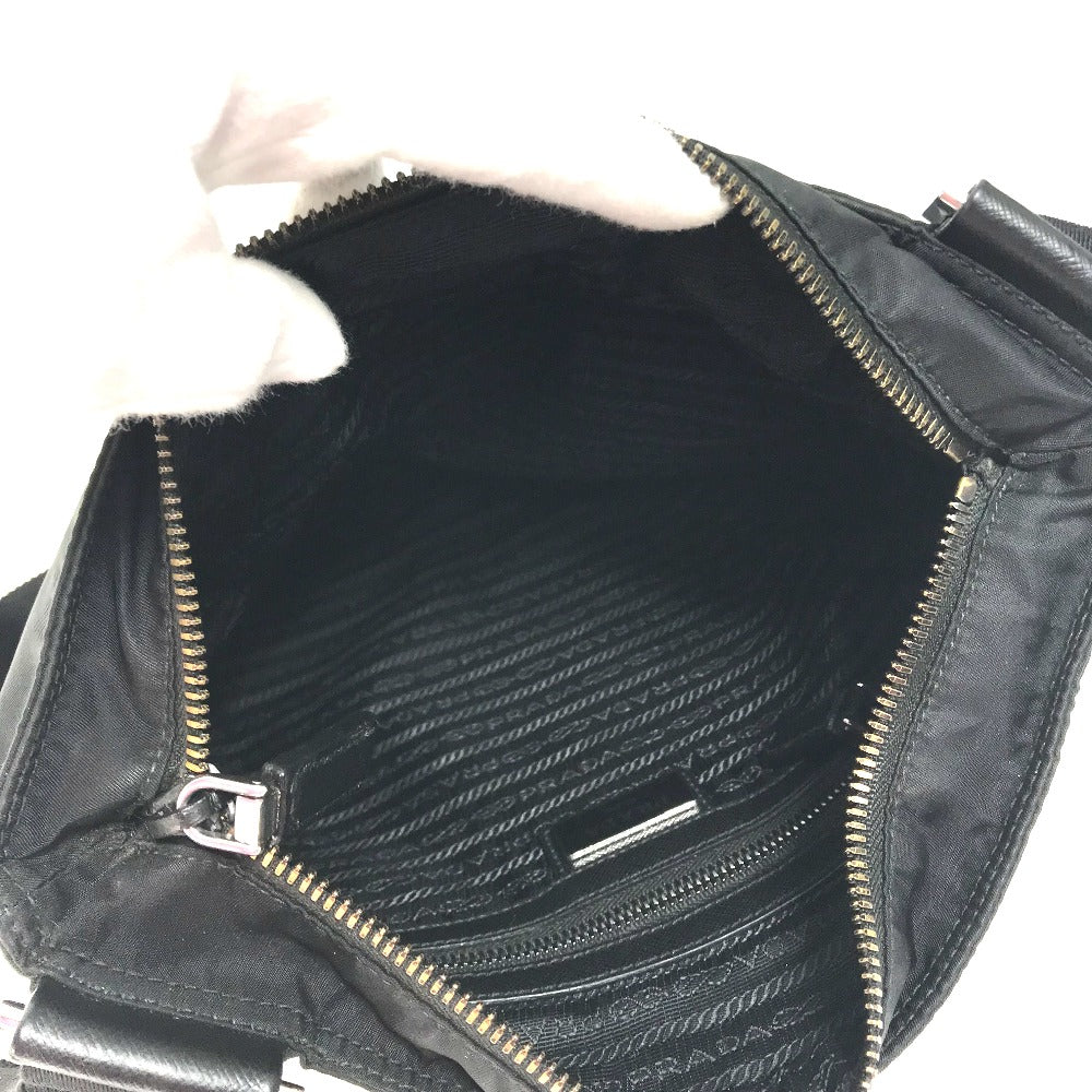 PRADA 2VH053 Triangle Logo Shoulder Bag in Nylon/Leather, Black