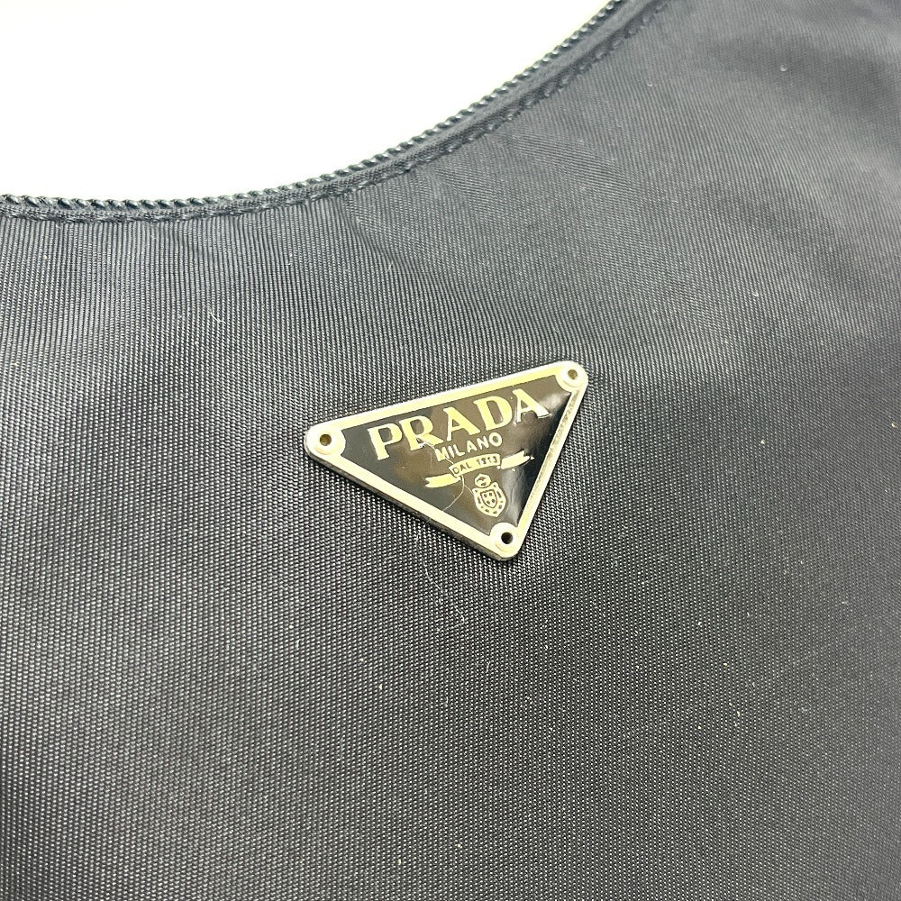 PRADA MV515 トライアングルロゴ 三角ロゴ プレート ホーボー カバン バッグ 肩掛け ショルダーバッグ ナイロン レディース ブラック