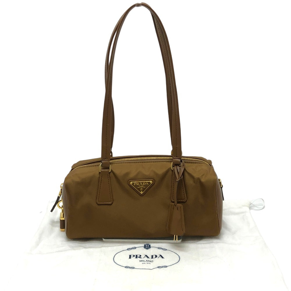 PRADA 1BB127 Padlock Top Handle Medium Bag Shoulder Bag Nylon/Leather Women's Brown