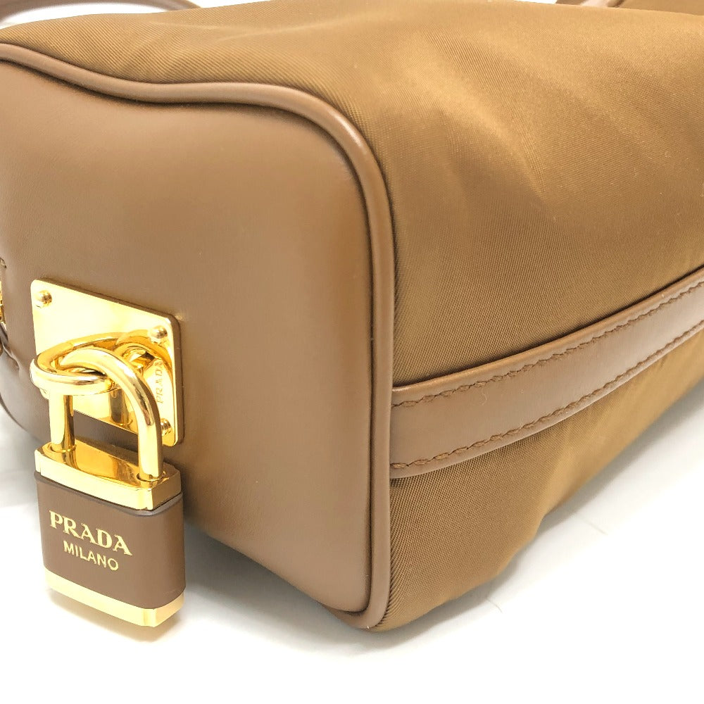 PRADA 1BB127 Padlock Top Handle Medium Bag Shoulder Bag Nylon/Leather Women's Brown
