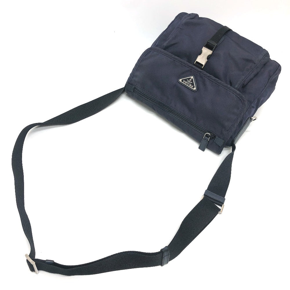 PRADA 1BD994 Triangle Crossbody bag, shoulder bag, triangular logo plate, flap, messenger bag Shoulder Bag Nylon Navy Used