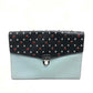 PRADA VR074C Saffiano Bejeweled and Studded Leather Flap Clutch Bag in Black