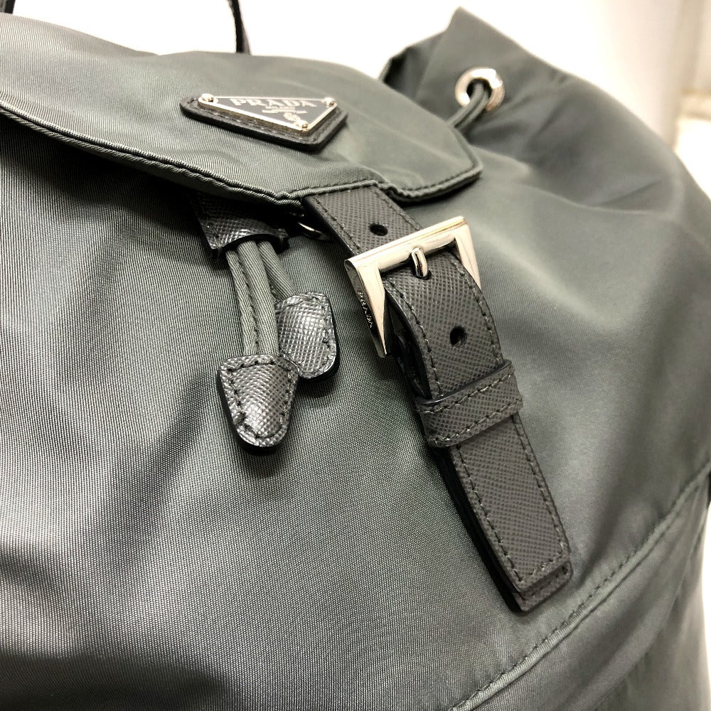 PRADA BZ0032 Triangle Logo Backpack, Leather, Women's, Gray
