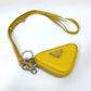 PRADA 2TT140 Triangle Plate Re-Nylon Triangle Key Ring Pouch with Neck Strap, Yellow, Men's