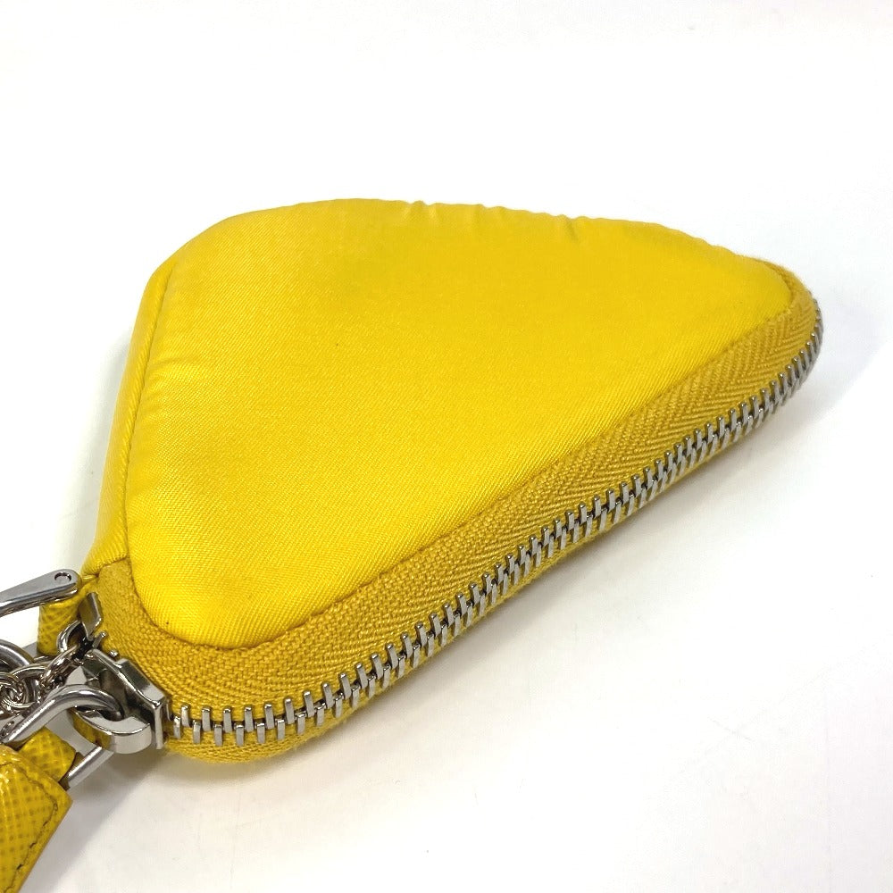 PRADA 2TT140 Triangle Plate Re-Nylon Triangle Key Ring Pouch with Neck Strap, Yellow, Men's