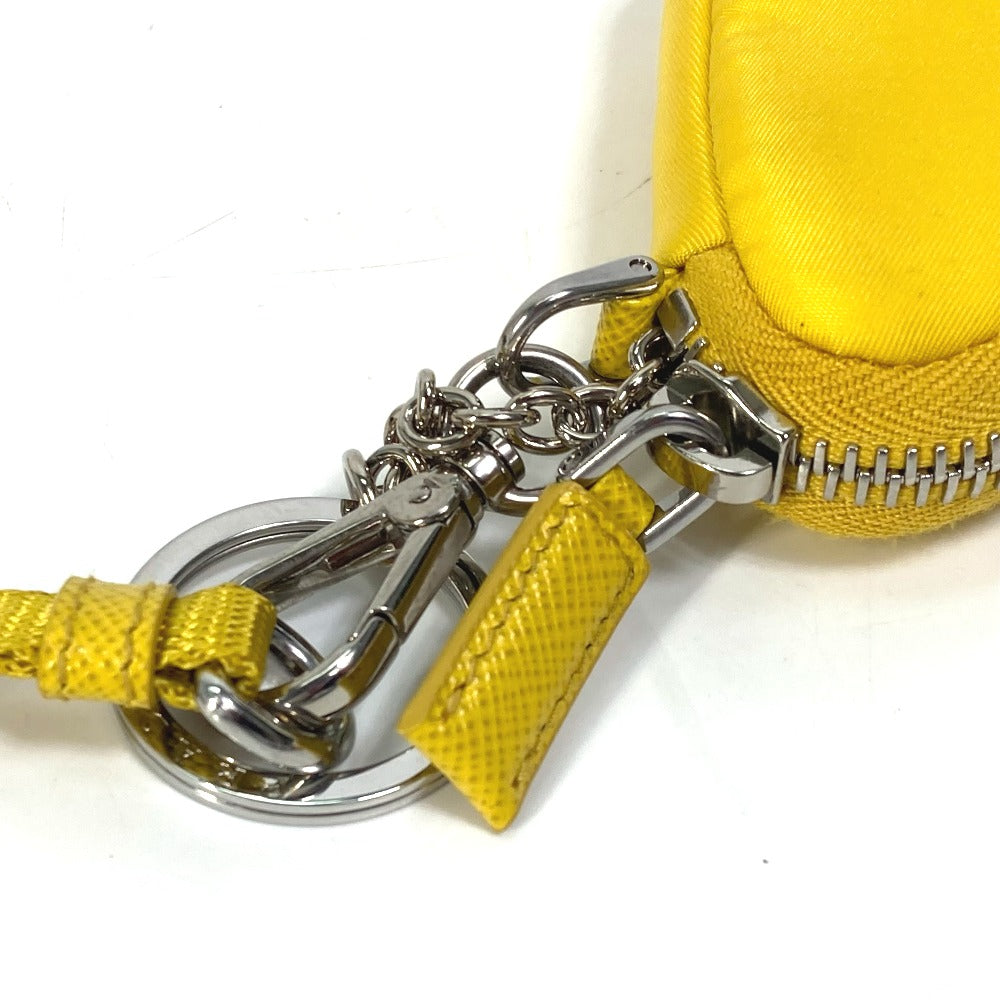 PRADA 2TT140 Triangle Plate Re-Nylon Triangle Key Ring Pouch with Neck Strap, Yellow, Men's