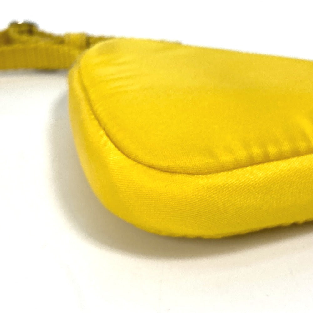 PRADA 2TT140 Triangle Plate Re-Nylon Triangle Key Ring Pouch with Neck Strap, Yellow, Men's