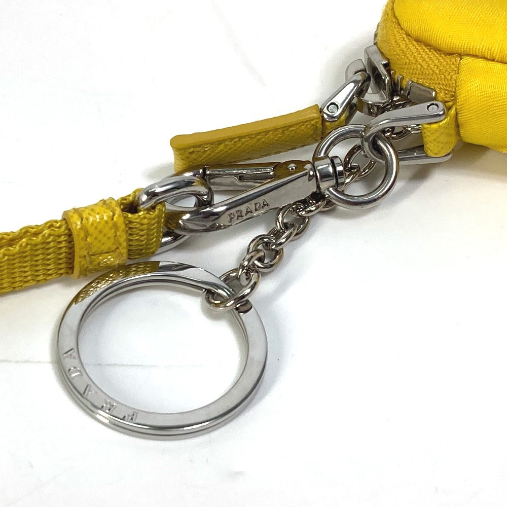 PRADA 2TT140 Triangle Plate Re-Nylon Triangle Key Ring Pouch with Neck Strap, Yellow, Men's