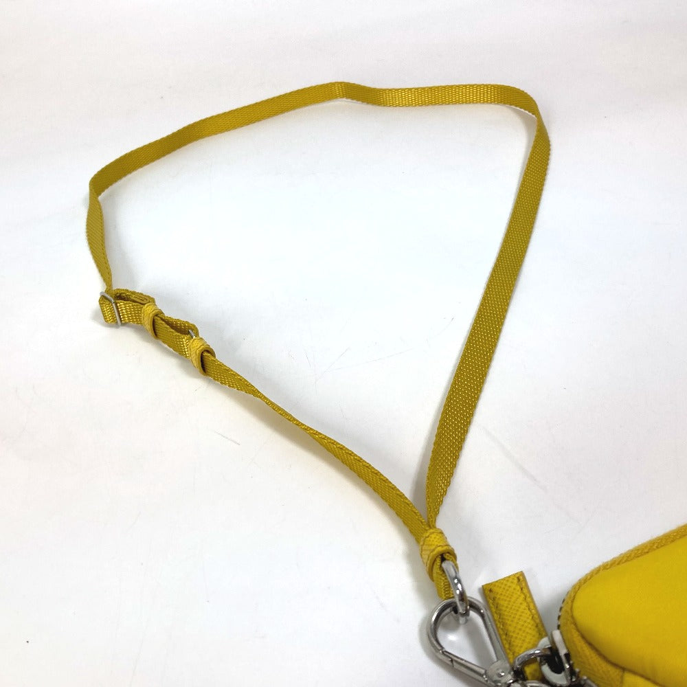 PRADA 2TT140 Triangle Plate Re-Nylon Triangle Key Ring Pouch with Neck Strap, Yellow, Men's
