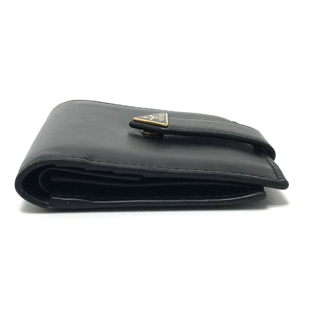 PRADA 1MV204 トライアングルプレート 財布 ミニウォレット コンパクト財布 ゴールド金具 2つ折り財布 レザー ユニセックス ブラック