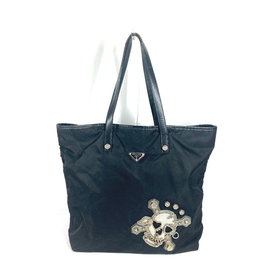 PRADA skull logo Shoulder Bag Tote Bag Nylon / Leather Black Used