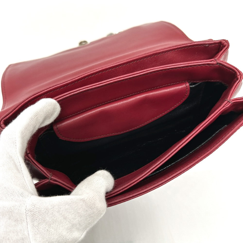 PRADA 1BD009 Logo Chain Bag Crossbody Shoulder Bag Leather Women's Red