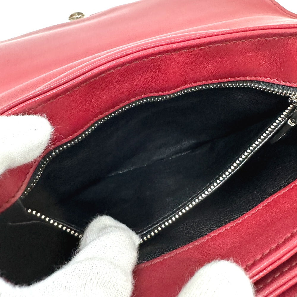 PRADA 1BD009 Logo Chain Bag Crossbody Shoulder Bag Leather Women's Red