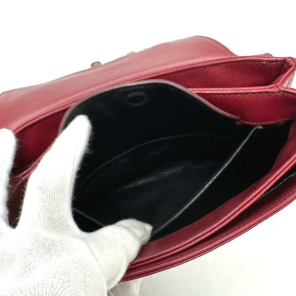 PRADA 1BD009 Logo Chain Bag Crossbody Shoulder Bag Leather Women's Red
