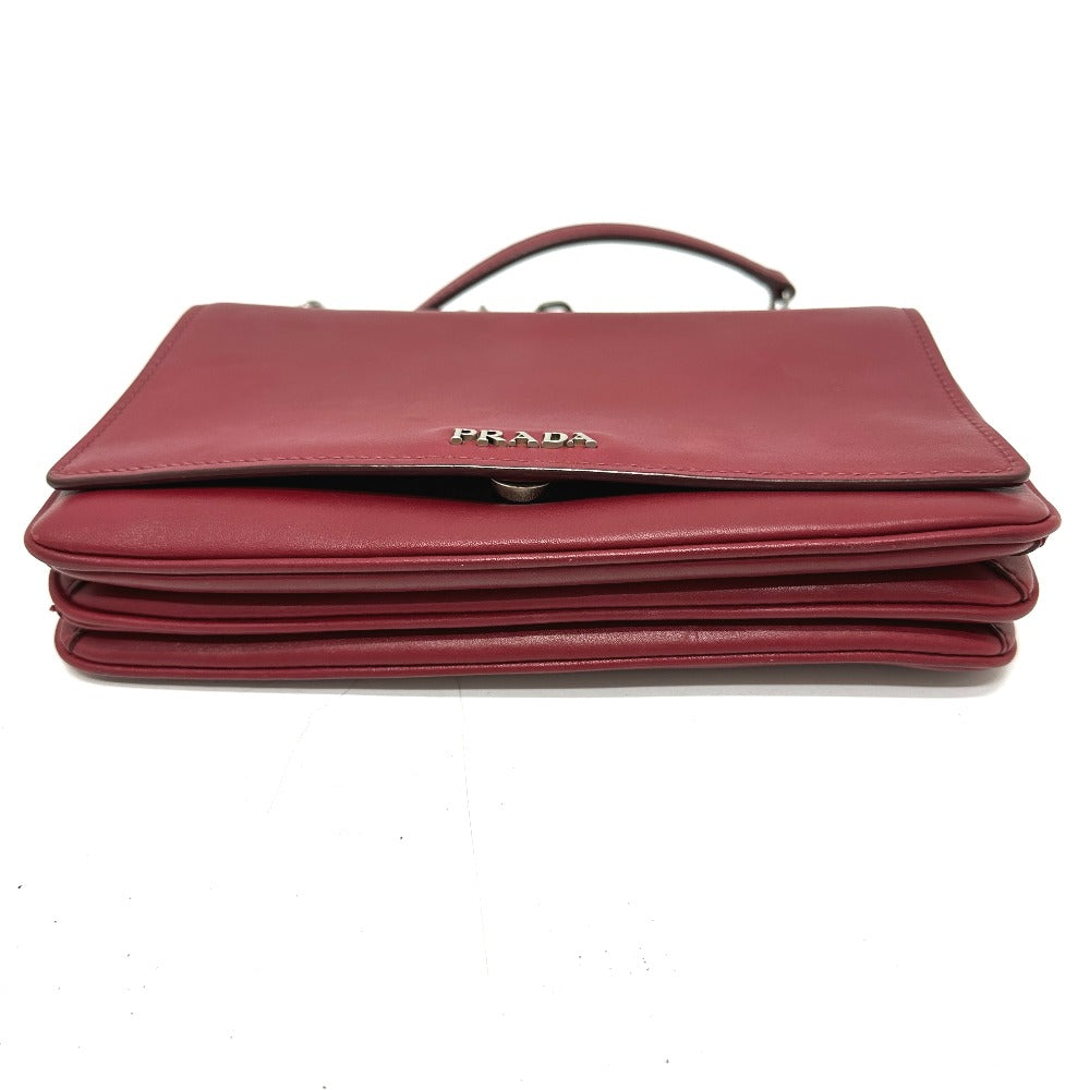 PRADA 1BD009 Logo Chain Bag Crossbody Shoulder Bag Leather Women's Red