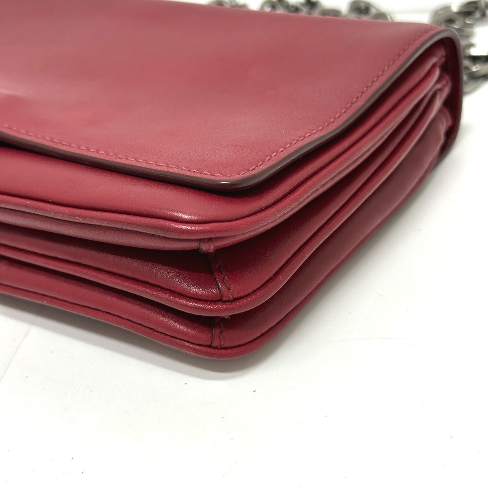 PRADA 1BD009 Logo Chain Bag Crossbody Shoulder Bag Leather Women's Red