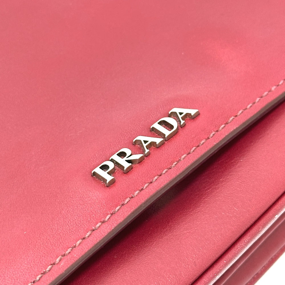 PRADA 1BD009 Logo Chain Bag Crossbody Shoulder Bag Leather Women's Red