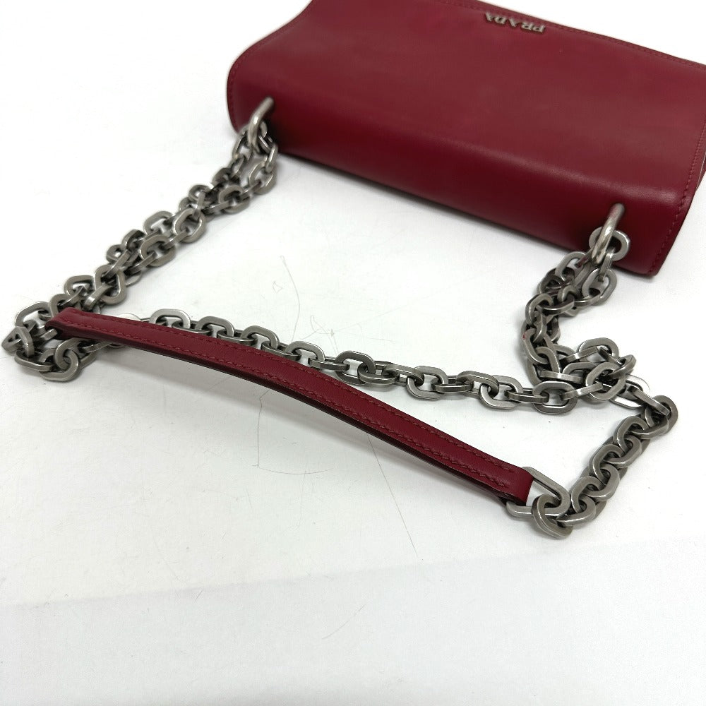 PRADA 1BD009 Logo Chain Bag Crossbody Shoulder Bag Leather Women's Red