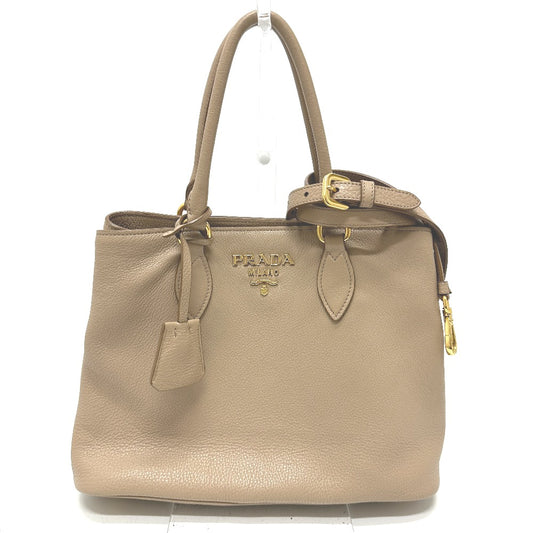 PRADA 1BA058 Logo Shoulder Bag, Crossbody Bag, 2-Way Bag, Tote Bag, Handbag, Leather, Women's, Beige