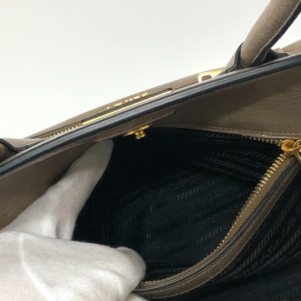 PRADA BN2626 Logo Bag, 2-Way Handbag, Shoulder Bag, Crossbody Bag, Triangle Plate Tote Bag, Leather, Women's, Brown