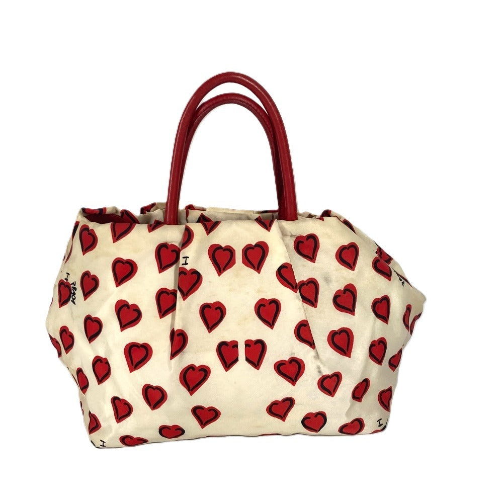 PRADA Heart logo Hand Bag Bicolor Tote Bag Leather / Nylon White/Red Used
