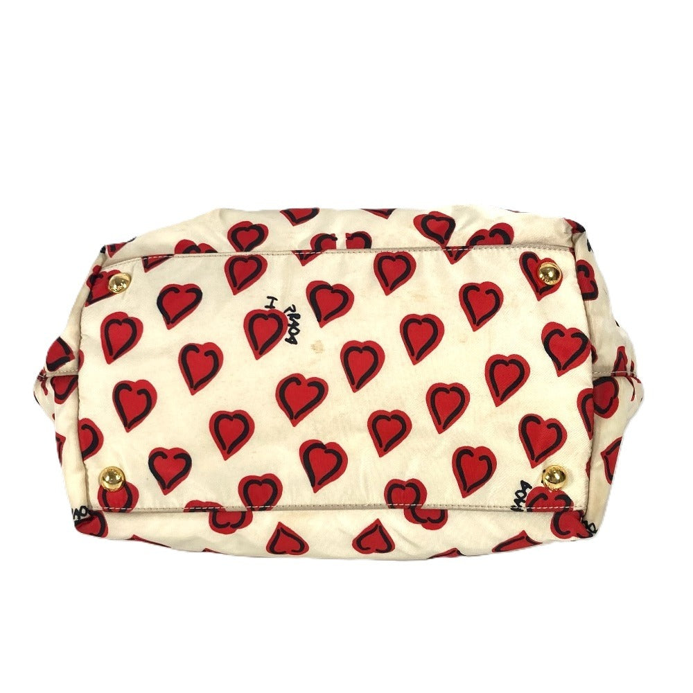 PRADA Heart logo Hand Bag Bicolor Tote Bag Leather / Nylon White/Red Used