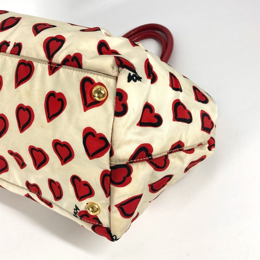PRADA Heart logo Hand Bag Bicolor Tote Bag Leather / Nylon White/Red Used