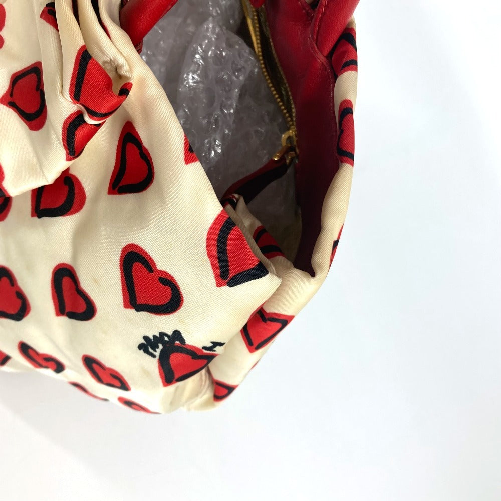 PRADA Heart logo Hand Bag Bicolor Tote Bag Leather / Nylon White/Red Used