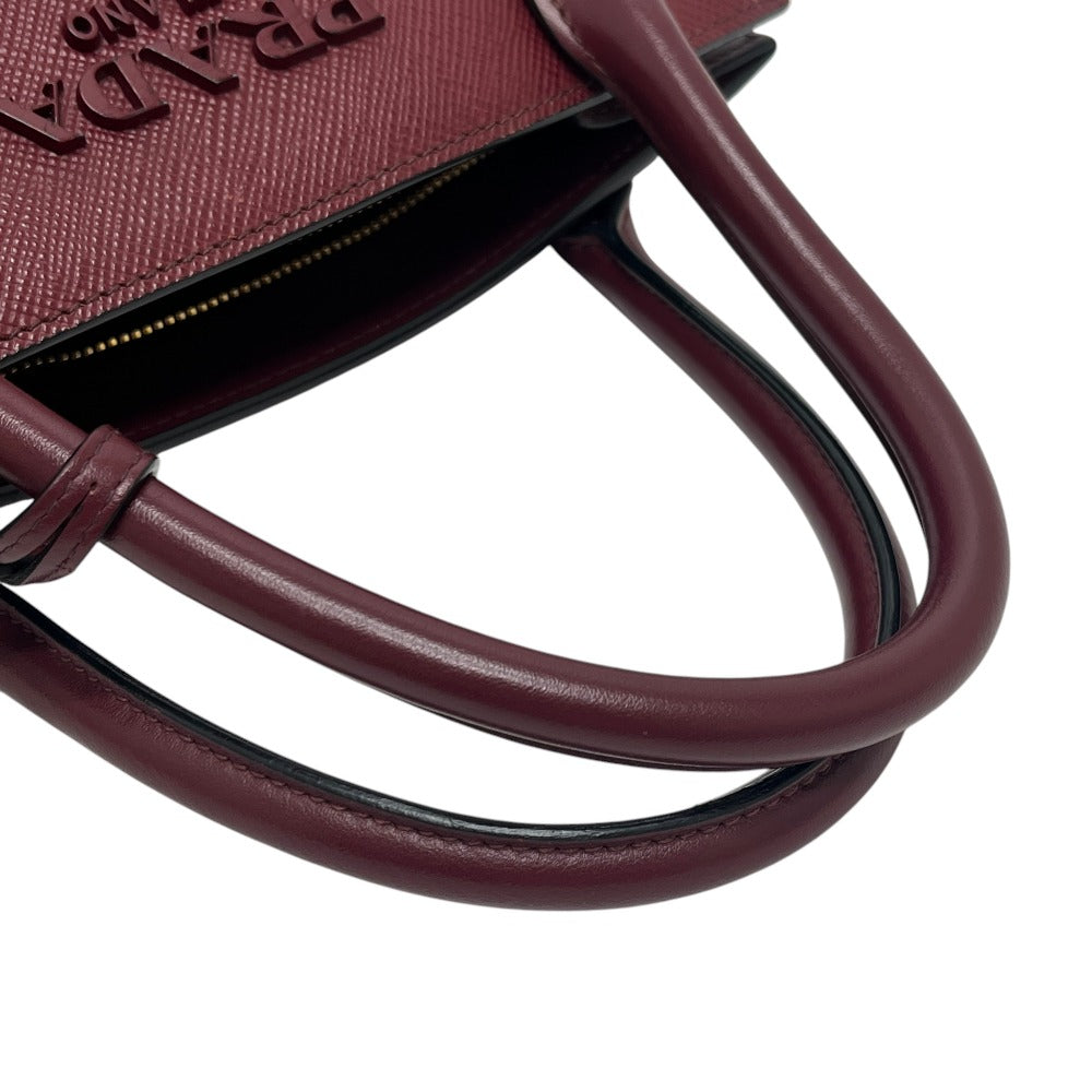 PRADA 1BA156 logo monochrome 2-Way Shoulder Bag with Mirror and Charm Pouch Hand Bag Safiano leather wine-red Used