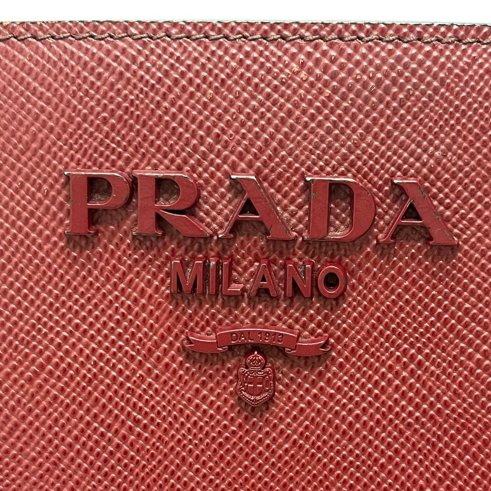 PRADA 1BA156 logo monochrome 2-Way Shoulder Bag with Mirror and Charm Pouch Hand Bag Safiano leather wine-red Used
