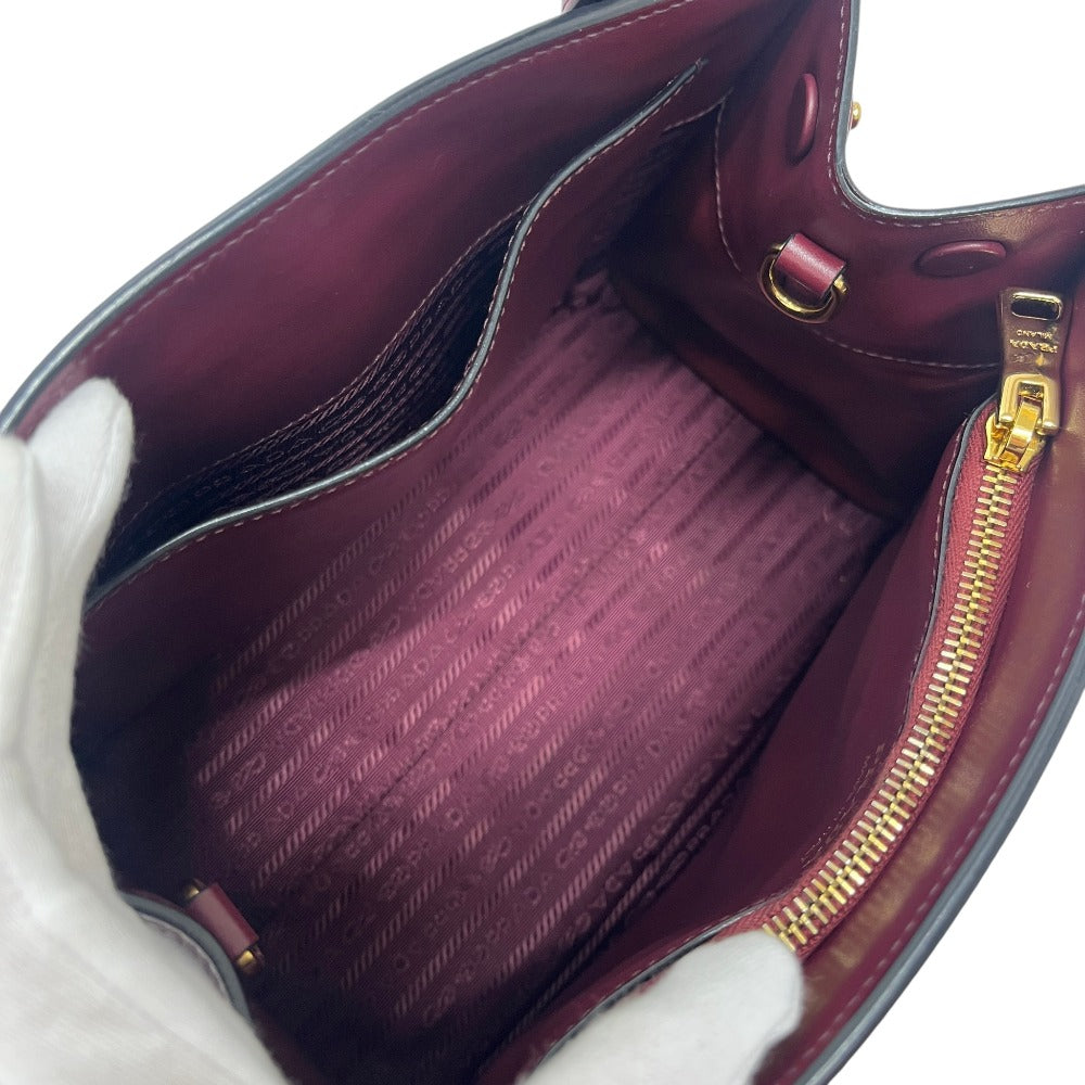 PRADA 1BA156 logo monochrome 2-Way Shoulder Bag with Mirror and Charm Pouch Hand Bag Safiano leather wine-red Used