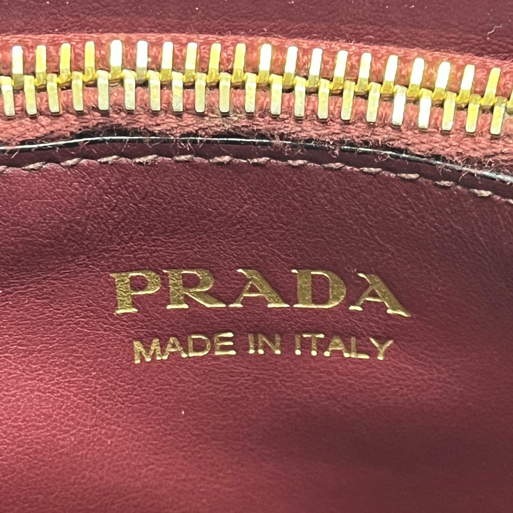 PRADA 1BA156 logo monochrome 2-Way Shoulder Bag with Mirror and Charm Pouch Hand Bag Safiano leather wine-red Used