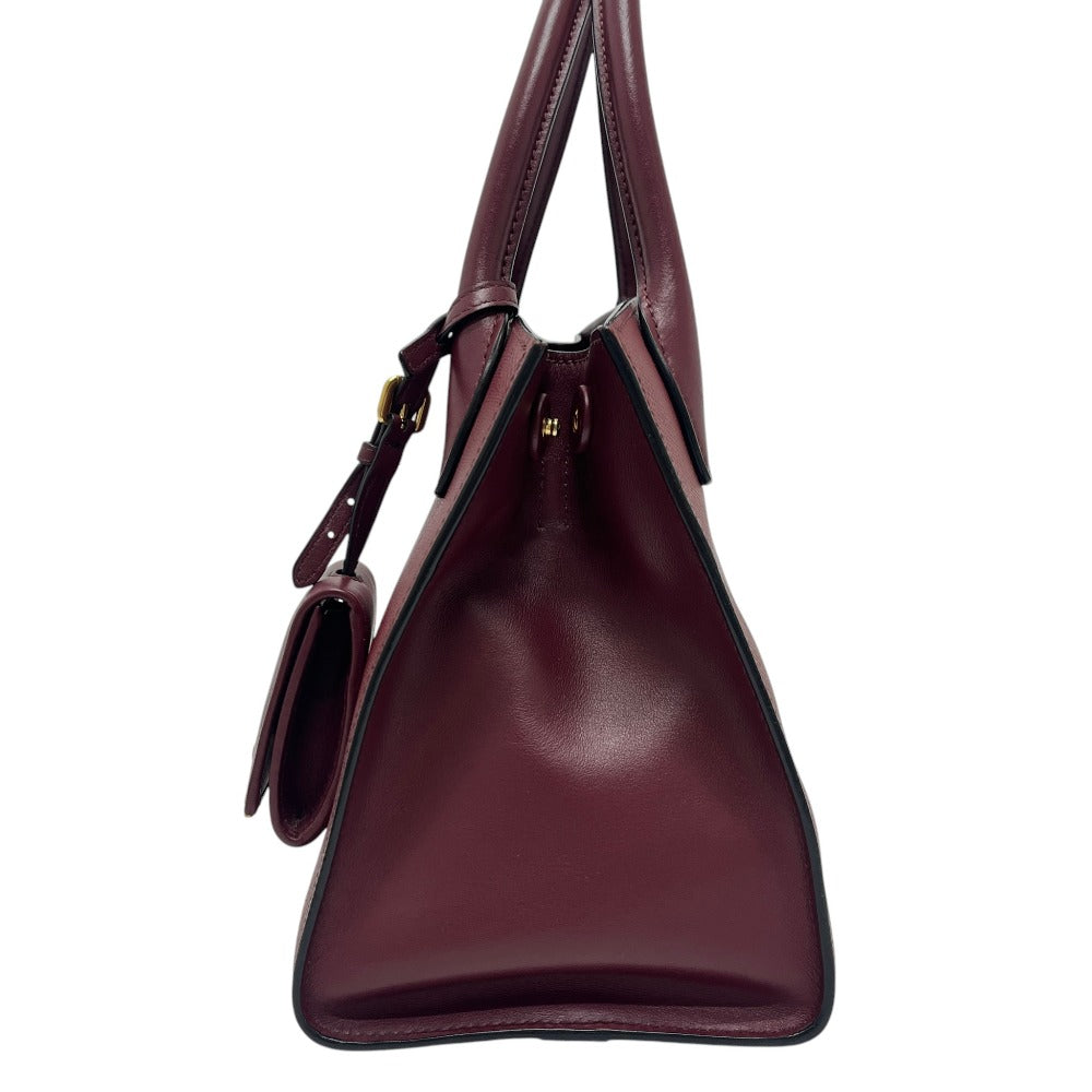 PRADA 1BA156 logo monochrome 2-Way Shoulder Bag with Mirror and Charm Pouch Hand Bag Safiano leather wine-red Used