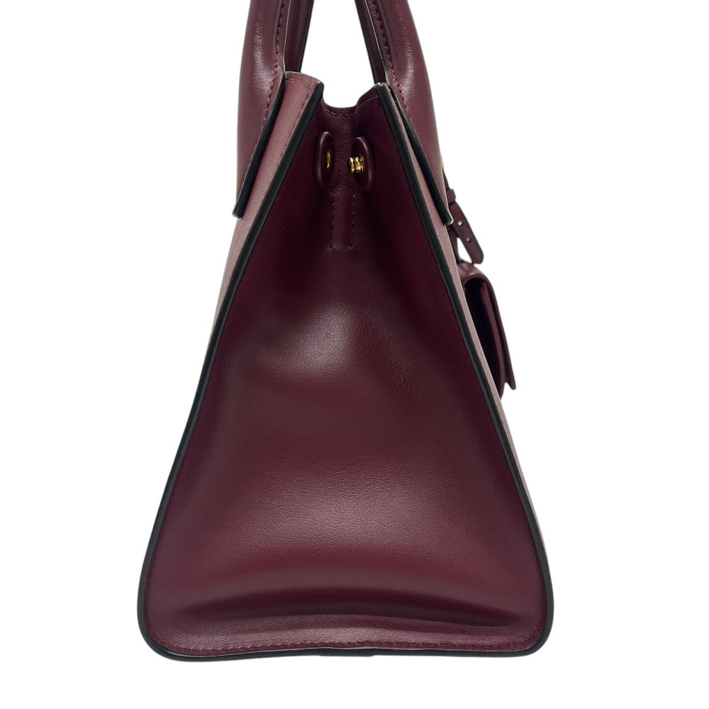 PRADA 1BA156 logo monochrome 2-Way Shoulder Bag with Mirror and Charm Pouch Hand Bag Safiano leather wine-red Used
