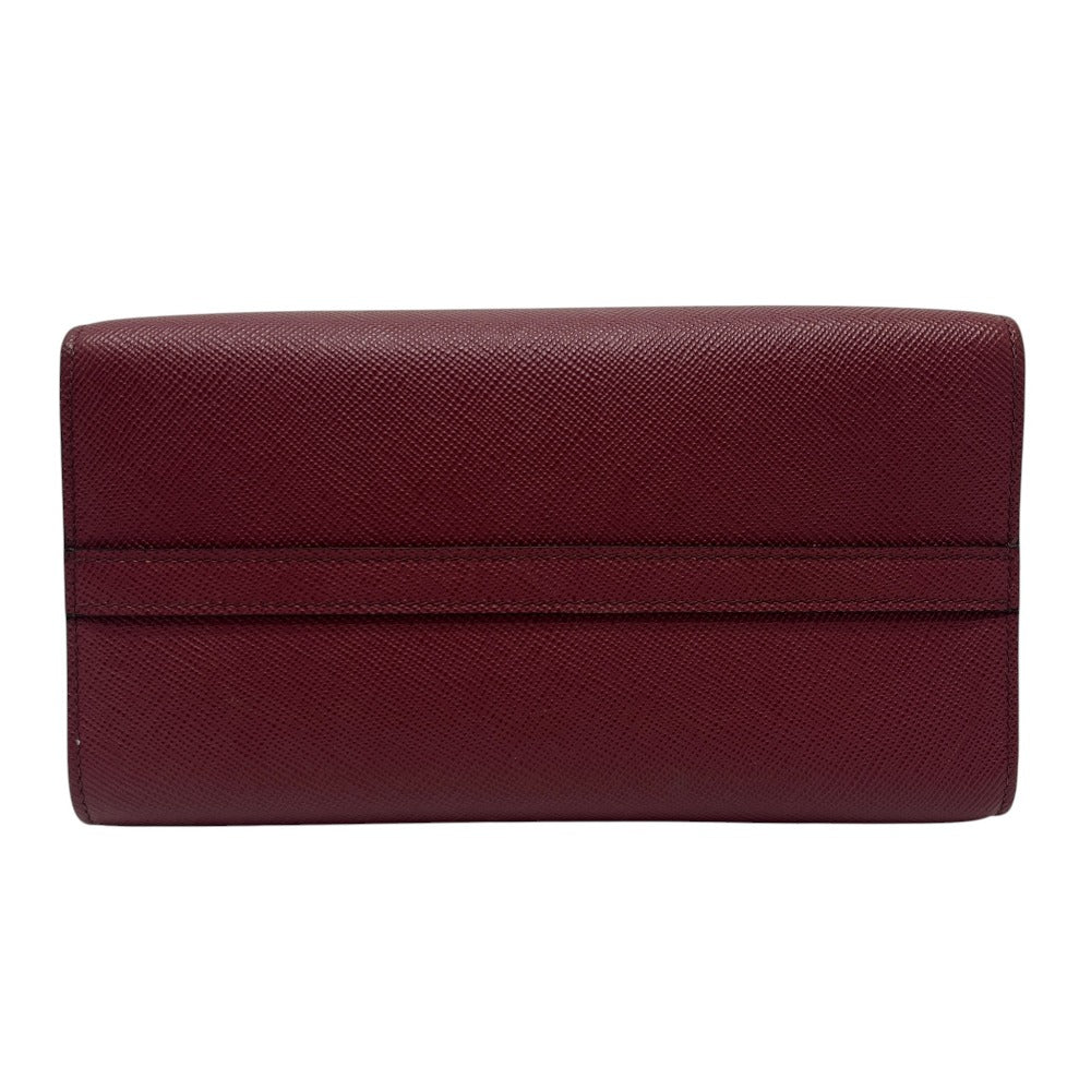 PRADA 1BA156 logo monochrome 2-Way Shoulder Bag with Mirror and Charm Pouch Hand Bag Safiano leather wine-red Used
