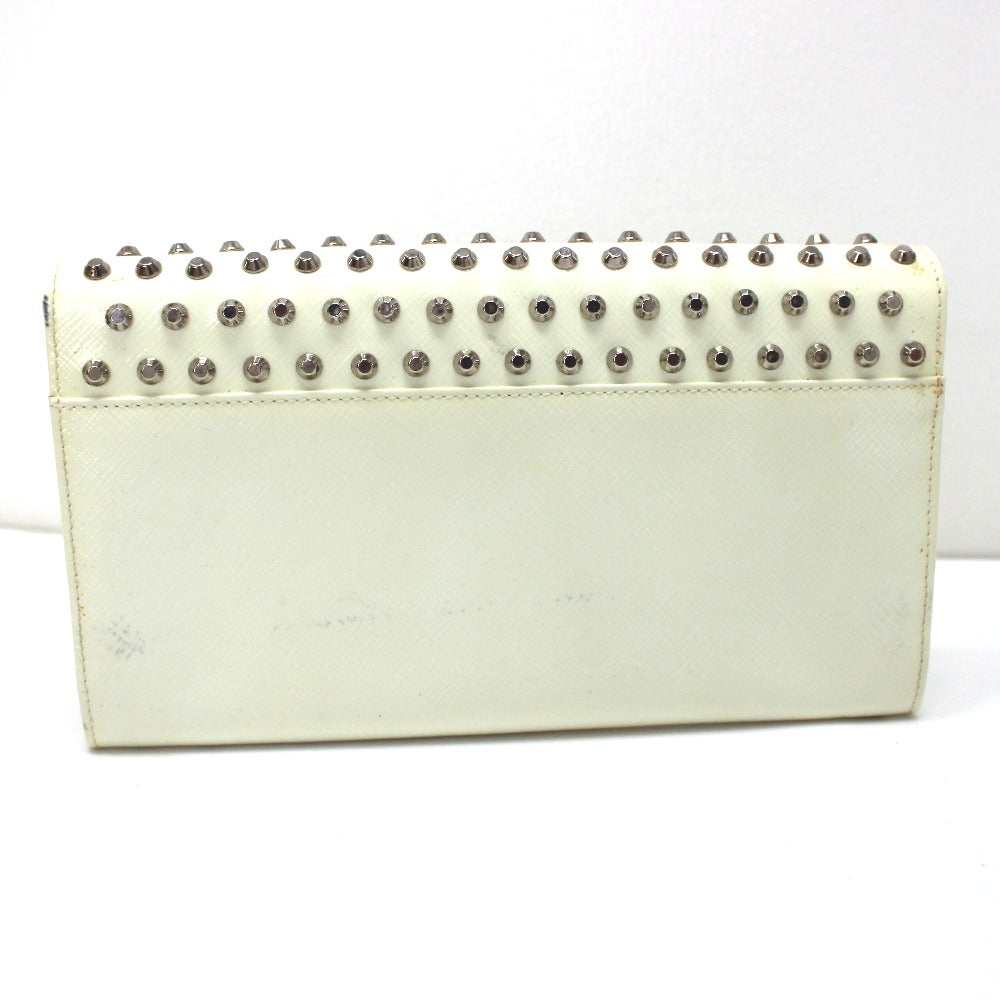 PRADA Wallet Bag, Studded Clutch Wallet, Long Wallet, Leather, Women's, White