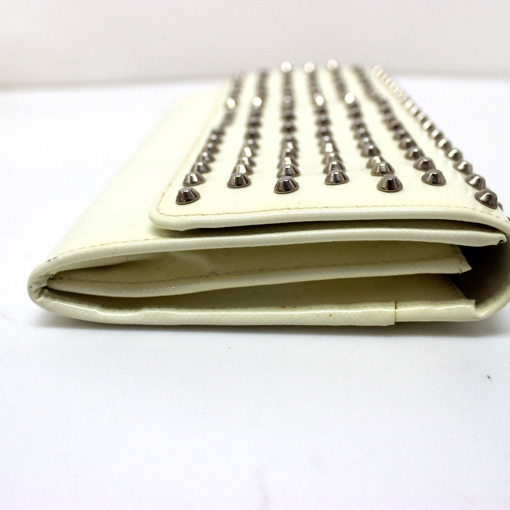 PRADA Wallet Bag, Studded Clutch Wallet, Long Wallet, Leather, Women's, White