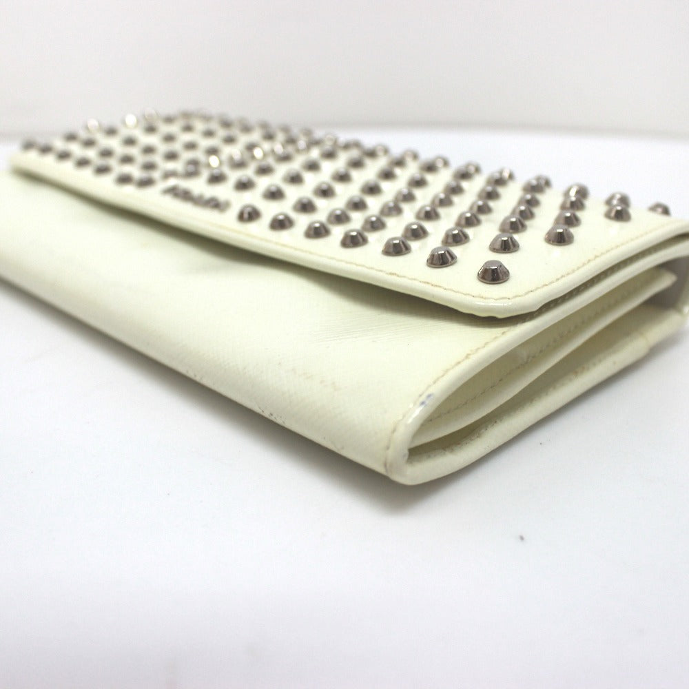 PRADA Wallet Bag, Studded Clutch Wallet, Long Wallet, Leather, Women's, White