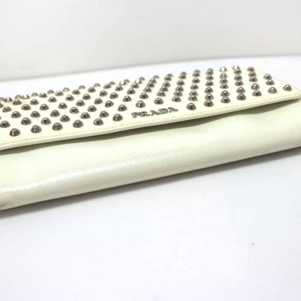 PRADA Wallet Bag, Studded Clutch Wallet, Long Wallet, Leather, Women's, White