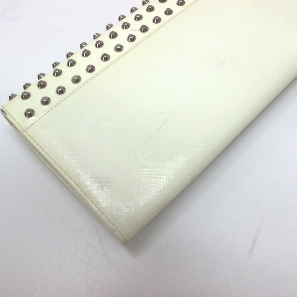 PRADA Wallet Bag, Studded Clutch Wallet, Long Wallet, Leather, Women's, White