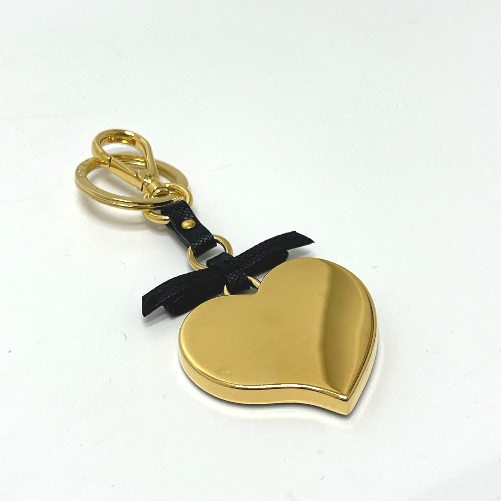 PRADA 1TL126 Saffiano Toys Heart Keyring Trick Heart Key Holder Back charm Key Holder Safiano leather Black/Gold Used