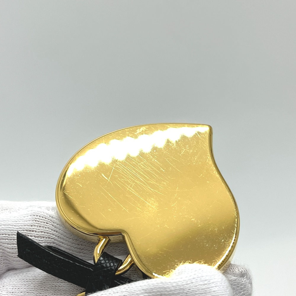 PRADA 1TL126 Saffiano Toys Heart Keyring Trick Heart Key Holder Back charm Key Holder Safiano leather Black/Gold Used